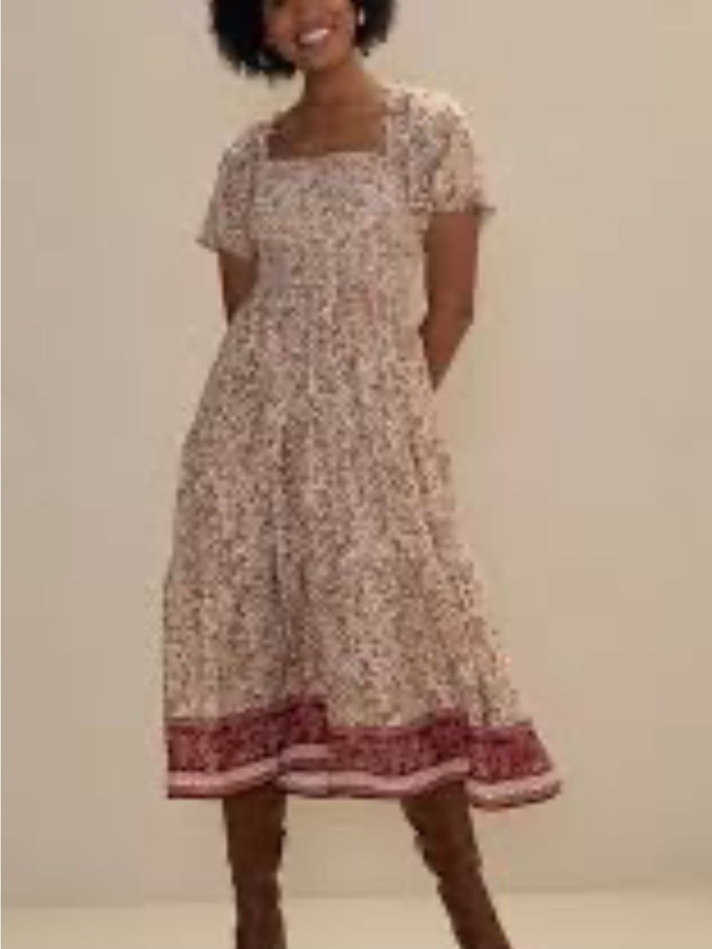 Francesca's Collections Emily Cream Midi Dress with mauve Border